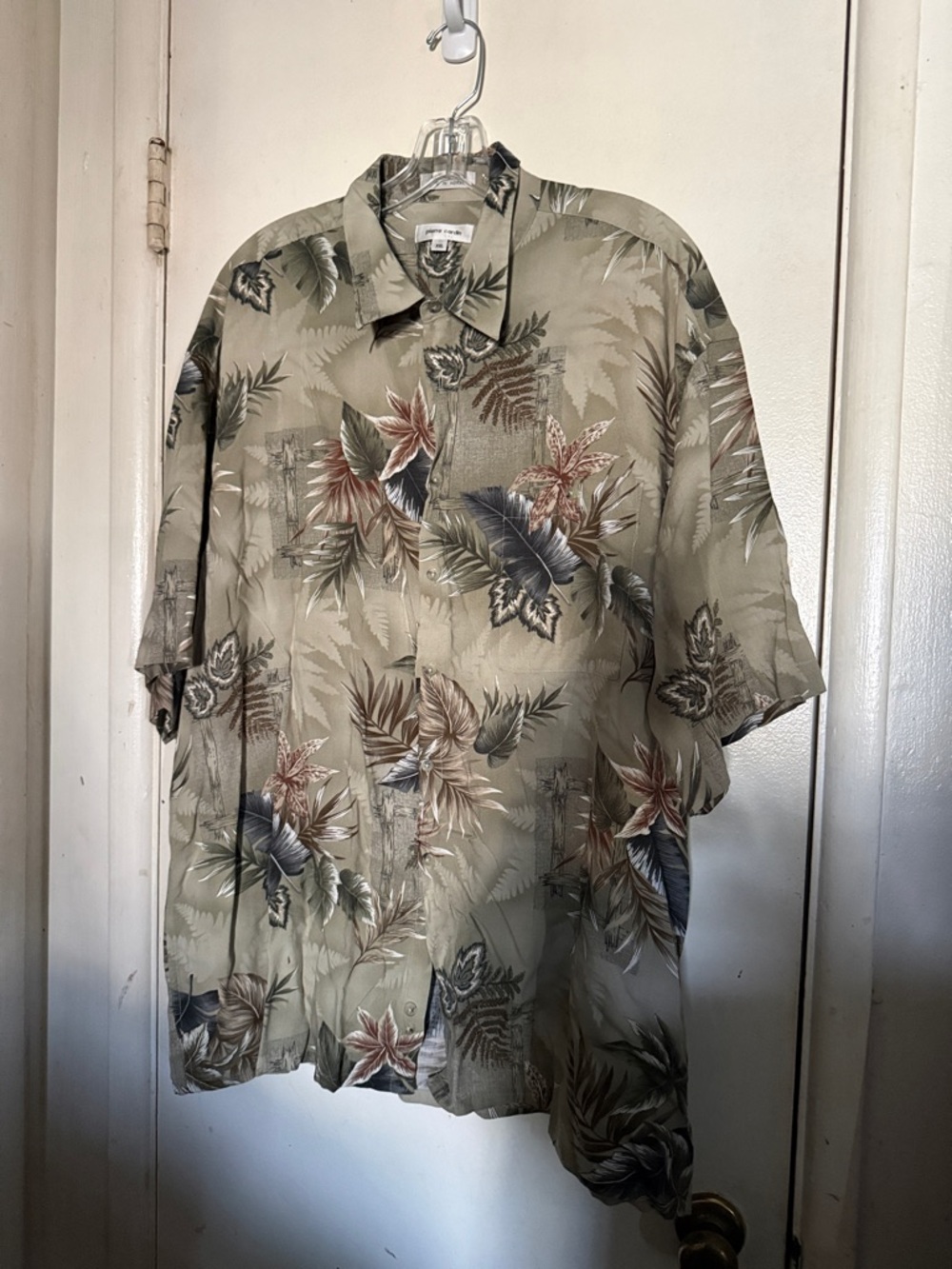 Pierre Cardin Olive Green Tropical Rayon Button-Up